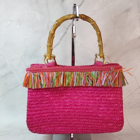 Lorren Bell Woven Straw Satchel w/Bamboo Handles - Picture 1 of 6